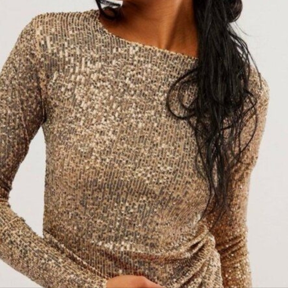 Free People Tops - Free People Gold Rush Sequin Top Size/Gold Combo